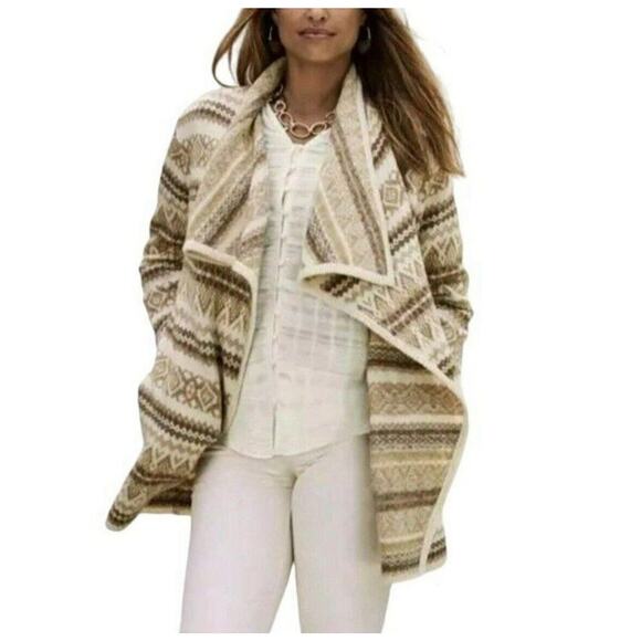 Matilda Jane Good Hart Fair Isle Sweater Cardigan Medium Bohemian Tan Cream NWT - Picture 2 of 10